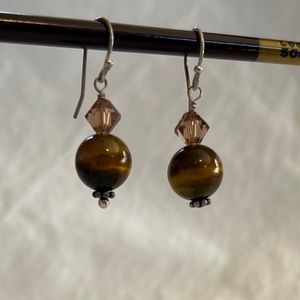 Handmade Tigereye and crystal bead earrings